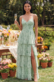 Vestido largo de la línea A Sage Floral de A