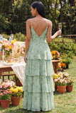 Vestido largo de la línea A Sage Floral de A