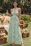 Vestido Maxi de línea A con volantes recortados con volantes y florales de salvia