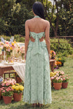 Vestido Maxi de línea A con volantes recortados con volantes y florales de salvia