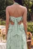 Vestido Maxi de línea A con volantes recortados con volantes y florales de salvia