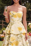 Vestido Midi de escaleras amarillo floral amarillo sin tirantes
