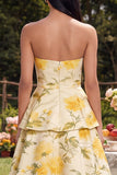 Vestido Midi de escaleras amarillo floral amarillo sin tirantes