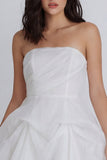 Vestido mini fruncido de marfil tirantes sin tirantes A-Line con lazo