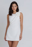 Vestido mini fruncido de escote redondo Ivory Bodycon con lazo