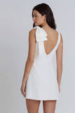 Vestido mini fruncido de escote redondo Ivory Bodycon con lazo