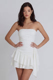 Mini vestido A-Line Ivory Tirantes y Fruncido con volantes