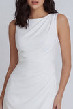 Vestido mini fruncido de escote redondo bodycon color marfil