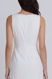 Vestido mini fruncido de escote redondo bodycon color marfil