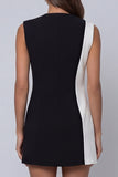 Vestido corto de trabajo sin mangas en solapa negro y blanco
