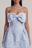 Vestido de bienvenida Jacquard Mini Homecoming azul A-Line con lazo