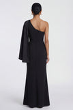 Vestido formal de un solo hombro de Sirena Negra con capa lateral