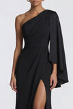 Vestido formal de un solo hombro de Sirena Negra con capa lateral