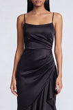 Vestido formal de tirantes finos de sirena negra con volantes