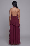 Vestido formal con volantes y corte burdeos con corte