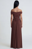 Vestido formal largo de sirena marrón de hombros descubiertos