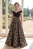 Negro Línea A Out Out Shoulder Jacquard Largo Vestido de Madre de la Novia con lazo