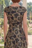 Vestido largo de madre de la novia Jacquard de cuello bateau negro de línea