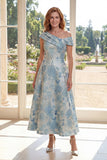 Vestido Madre de la novia A línea Jacquard Blue de un solo hombro