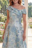 Vestido Madre de la novia A línea Jacquard Blue de un solo hombro
