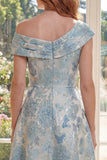 Vestido Madre de la novia A línea Jacquard Blue de un solo hombro