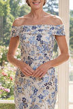 Vestido de Madre de la Novia Blu Azul Polvoriento Bodycon Sin Hombros