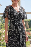 Vestido largo de tul negro con escote en V y escote en V