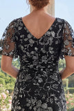 Vestido largo de tul negro con escote en V y escote en V