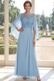 Vestido largo de madre de la novia de gasa azul claro