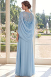 Vestido largo de madre de la novia de gasa azul claro