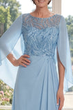 Vestido largo de madre de la novia de gasa azul claro