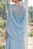 Vestido largo de madre de la novia de gasa azul claro