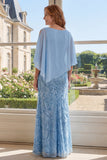 Vestido largo de madre de la novia azul claro con funda