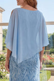 Vestido largo de madre de la novia azul claro con funda