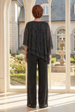 Vestido negro asimétrico de dos piezas de la madre de la novia con manga media