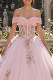 Corsé descubierto Vestido de gala rosa Vestido floral de quinceañera