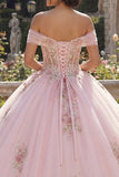 Corsé descubierto Vestido de gala rosa Vestido floral de quinceañera