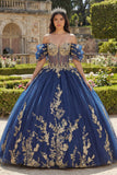 Vestido de baile azul marino descubierto con apliques