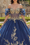 Vestido de baile azul marino descubierto con apliques