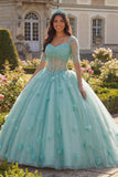 Vestido de baile verde claro corsé de manga media con flor 3D Vestido de quinceañera