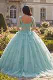 Vestido de baile verde claro corsé de manga media con flor 3D Vestido de quinceañera