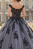 Vestido de baile negro con hombros descubiertos y vestido de quinceañera