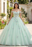 Vestido de baile verde descubierto con flores 3D