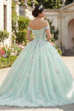 Vestido de baile verde descubierto con flores 3D