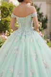 Vestido de baile verde descubierto con flores 3D