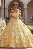Vestido de baile amarillo corsé con hombros descubiertos y vestido de quinceañera