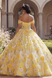 Vestido de baile amarillo corsé con hombros descubiertos y vestido de quinceañera