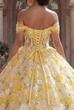 Vestido de baile amarillo corsé con hombros descubiertos y vestido de quinceañera