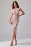 Vestido cóctel Bodycon Bodycon Filetes con Cuentas y Filetes con Filetes y Bodycon Colorete, Vestido de Cóctel Midi Halter con Volantes y Flecos