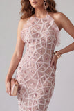 Vestido cóctel Bodycon Bodycon Filetes con Cuentas y Filetes con Filetes y Bodycon Colorete, Vestido de Cóctel Midi Halter con Volantes y Flecos